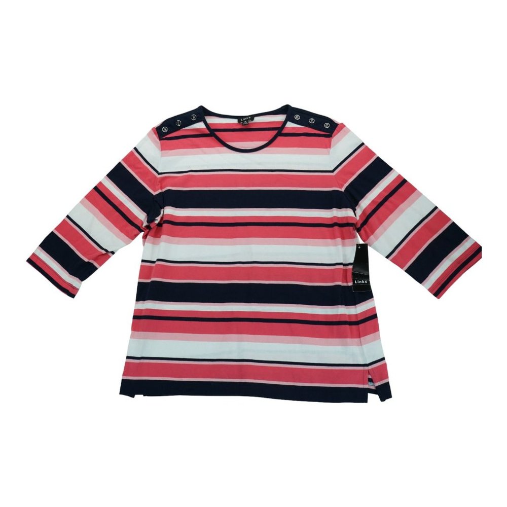 Links 1x Stripped Pull Over criss cross Short Sleeves‎ NWT
